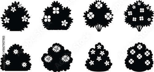 Collection of various tree shapes in black ideal for designs on transparent background silhouette