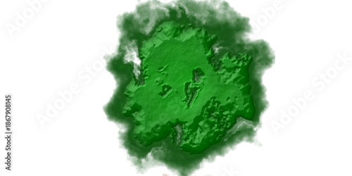 Abstract Vibrant Emerald Green Smoke Burst Texture, Topographic Island Terrain Illustration