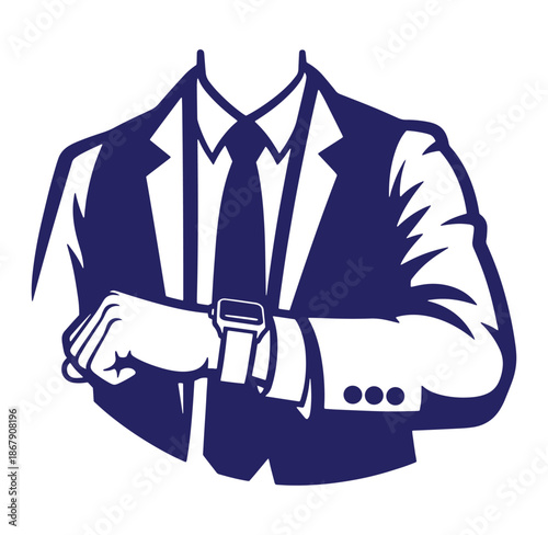 Stylish businessman in a suit checking time on his wrist smartwatch vector illustration