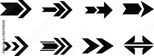 Collection of black arrow icons in various designs on transparent background silhouette