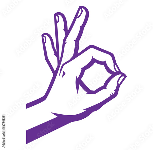 Vector illustration of a hand gesture making the ok sign with purple outline