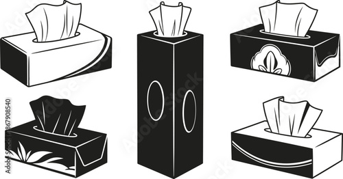 Black and white tissue box set illustration on transparent background silhouette