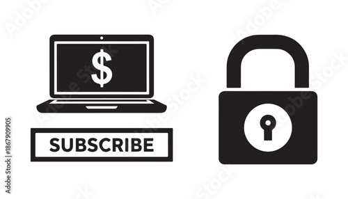 Subscribe to secure online service with laptop and locked padlock