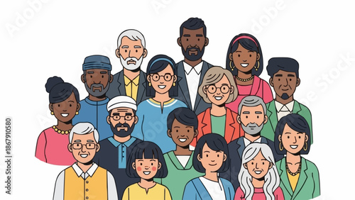 Diverse Group of People Standing Together in a Crowd.