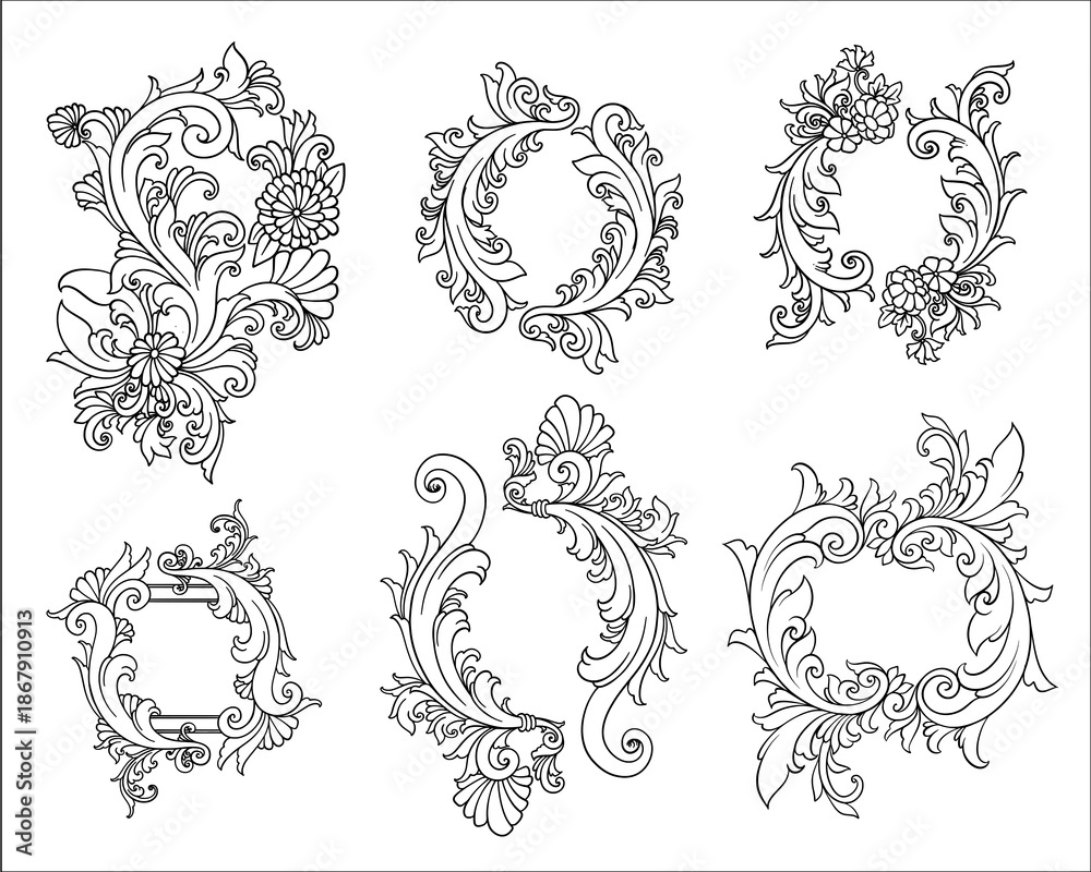 Fototapeta premium Luxury Vintage Floral Ornament Frame Set