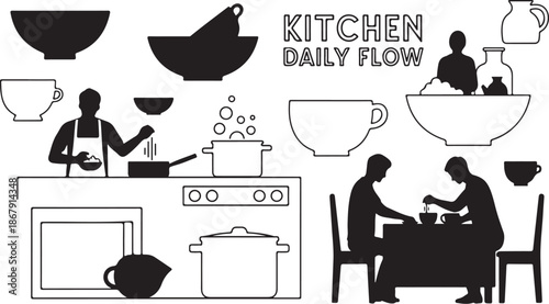 Kitchen Daily Flow Silhouette Illustration