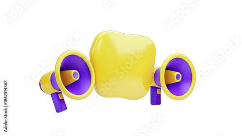 Two Megaphones with Yellow Speech Bubble