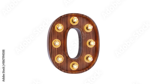 Wooden Marquee Letter '0' with Lights