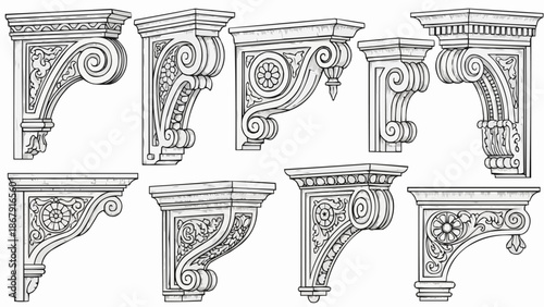 Collection of ornate architectural corbels and brackets.