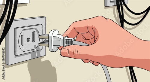 Close-up of a hand inserting an electrical plug into a wall socket