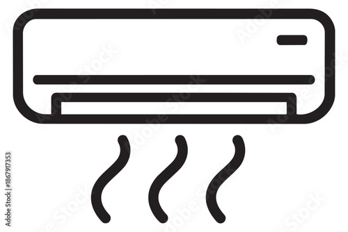 Line art illustration of an air conditioner depicting cool air flowing out for climate control concepts