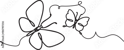 Continuous flowing line minimalist design concept of two butterflies in an abstract dance