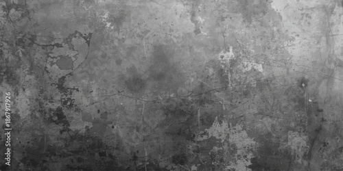 Aged dark gray grunge metal and rough concrete wall texture with a dirty vintage cement surface pattern for an old industrial material backdrop
