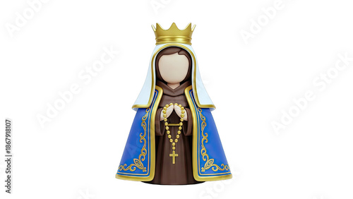 Stylized Virgin Mary Figurine with Rosary and Crown