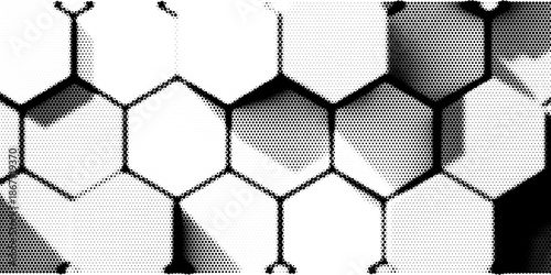 Abstract Hexagonal Dot Pattern Background. An abstract background featuring clusters of hexagonal dots arranged in a repeating pattern. The design uses soft shades of gray