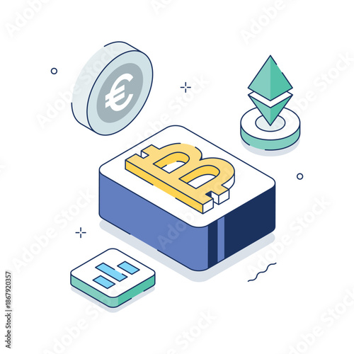 Well designed isometric illustration of crypto marketplace