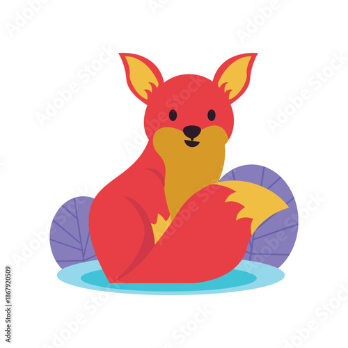 Adorable Cartoon Red Fox Illustration with Fluffy Fur.
