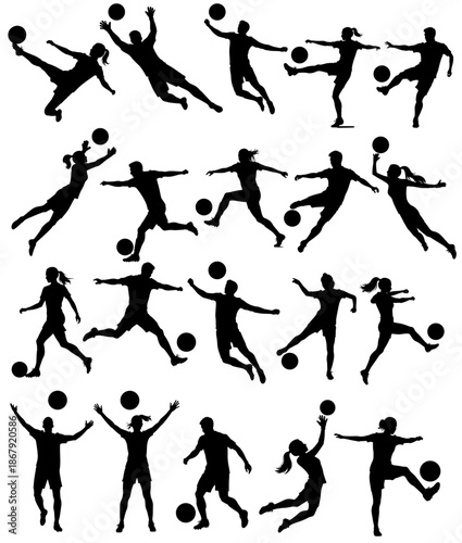 Set illustrations of soccer player silhouettes