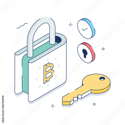 Well designed isometric illustration of bitcoin protection