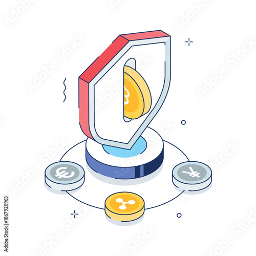 Premium isometric illustration showing cryptocurrency security
