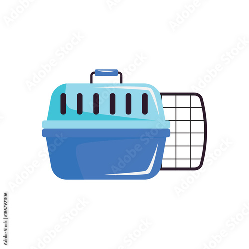 Blue Plastic Pet Carrier with Handle and Secure Door.