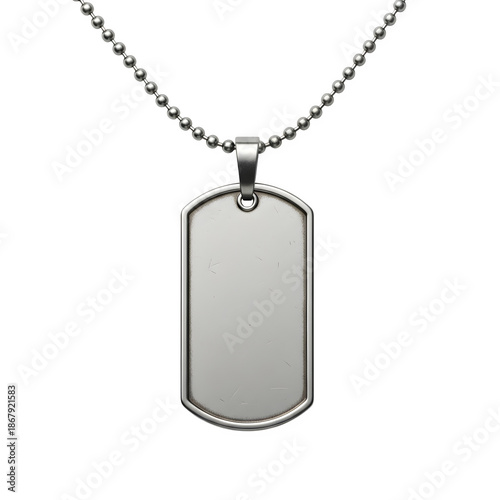 Wallpaper Mural High-detail worn metal dog tag on chain. Realistic vintage military accessory with scratched, aged texture. Isolated on white or transparent background. PNG format. Torontodigital.ca