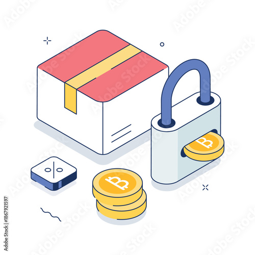Isometric illustration representing crypto lock, easy to edit