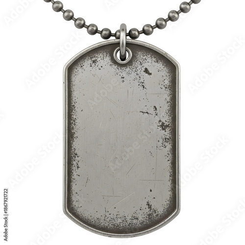 Wallpaper Mural High-detail worn metal dog tag on chain. Realistic vintage military accessory with scratched, aged texture. Isolated on white or transparent background. PNG format. Torontodigital.ca