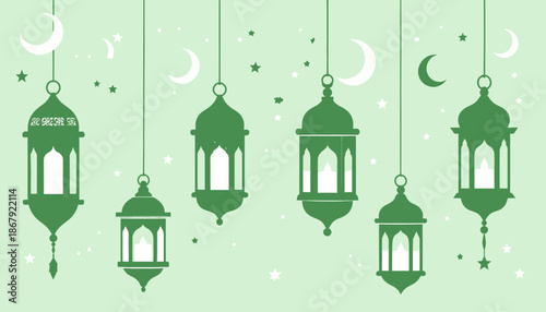 Beautiful Islamic lanterns with crescent moons and stars, perfect for Ramadan and Eid celebrations and decorations