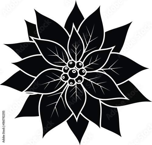 Elegant black dahlia flower illustration detailed petals on transparent background silhouette