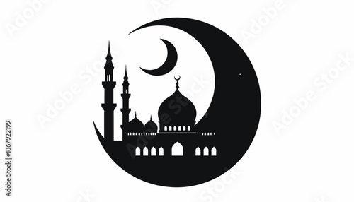 Ramadan crescent moon mosque silhouette Islamic holy month celebration and religious observance
