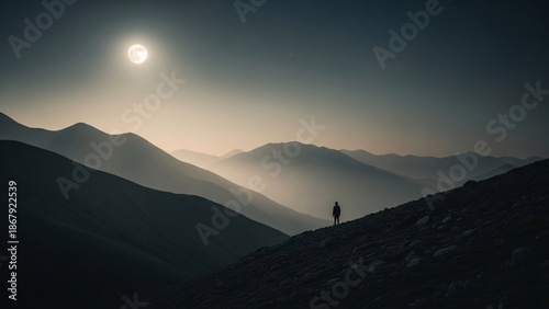 Person standing alone on mountain at night during Earth Hour  