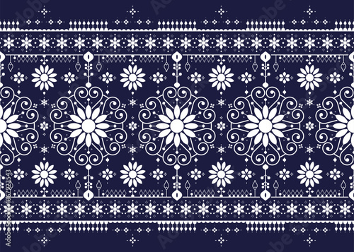 ethnic fabric seamless pattern, blue and white color style, design for cloth, carpet, batik, wallpaper, wrapping etc.