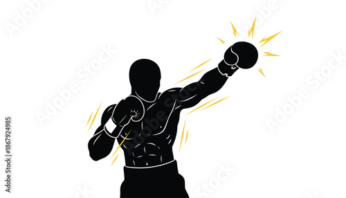 Boxer Punching with Gloves On, Silhouette, Motion Lines