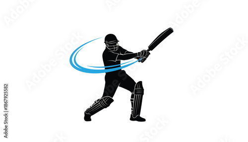Cricket Player Swinging Bat with Blue Motion Trail