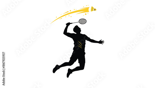 Badminton Player Hitting Shuttlecock in Air