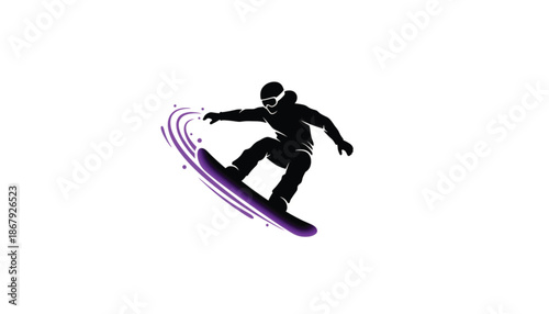 Snowboarder Riding Fast on Snowboard with Purple Trails
