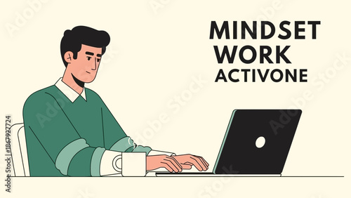 Man Working on Laptop, Developing Mindset, Online Productivity, Business Concept