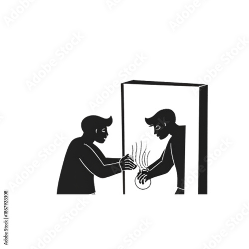 Black silhouette vector illustration showing business relationships between various people.