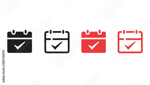 Four calendar icons with checkmarks in different colors and styles for organization