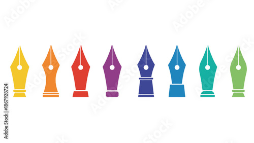 Vibrant fountain pen nibs in colorful gradient hues