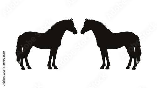 Two horses facing each other in black silhouette