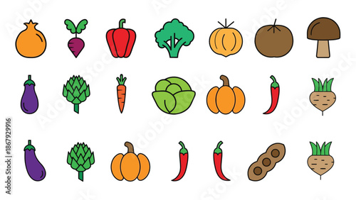 Colorful vegetable icons for healthy eating and nutrition