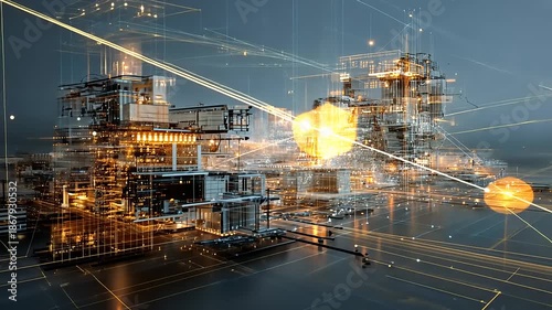 Wallpaper Mural Futuristic cityscape with glowing structures and dynamic light trails, showcasing advanced technology Torontodigital.ca