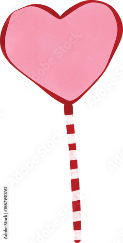 Cute Pink Heart Lollipop with Striped Stick