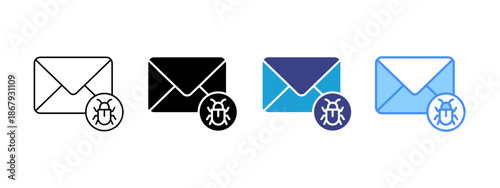 Email Virus icon set multiple style collection