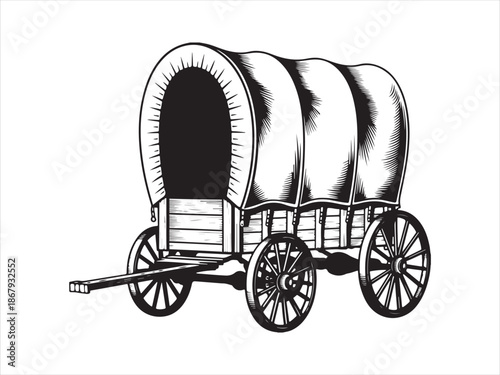 Silhouette of a vintage covered wagon vector. Western covered wagon silhouette vector illustration design. Old western covered wagon