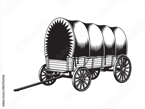 Silhouette of a vintage covered wagon vector. Western covered wagon silhouette vector illustration design. Old western covered wagon