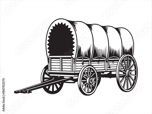 Silhouette of a vintage covered wagon vector. Western covered wagon silhouette vector illustration design. Old western covered wagon