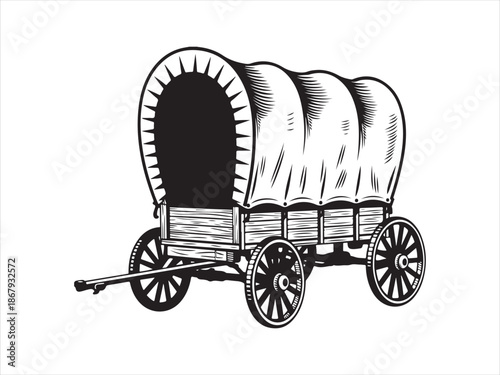 Silhouette of a vintage covered wagon vector. Western covered wagon silhouette vector illustration design. Old western covered wagon